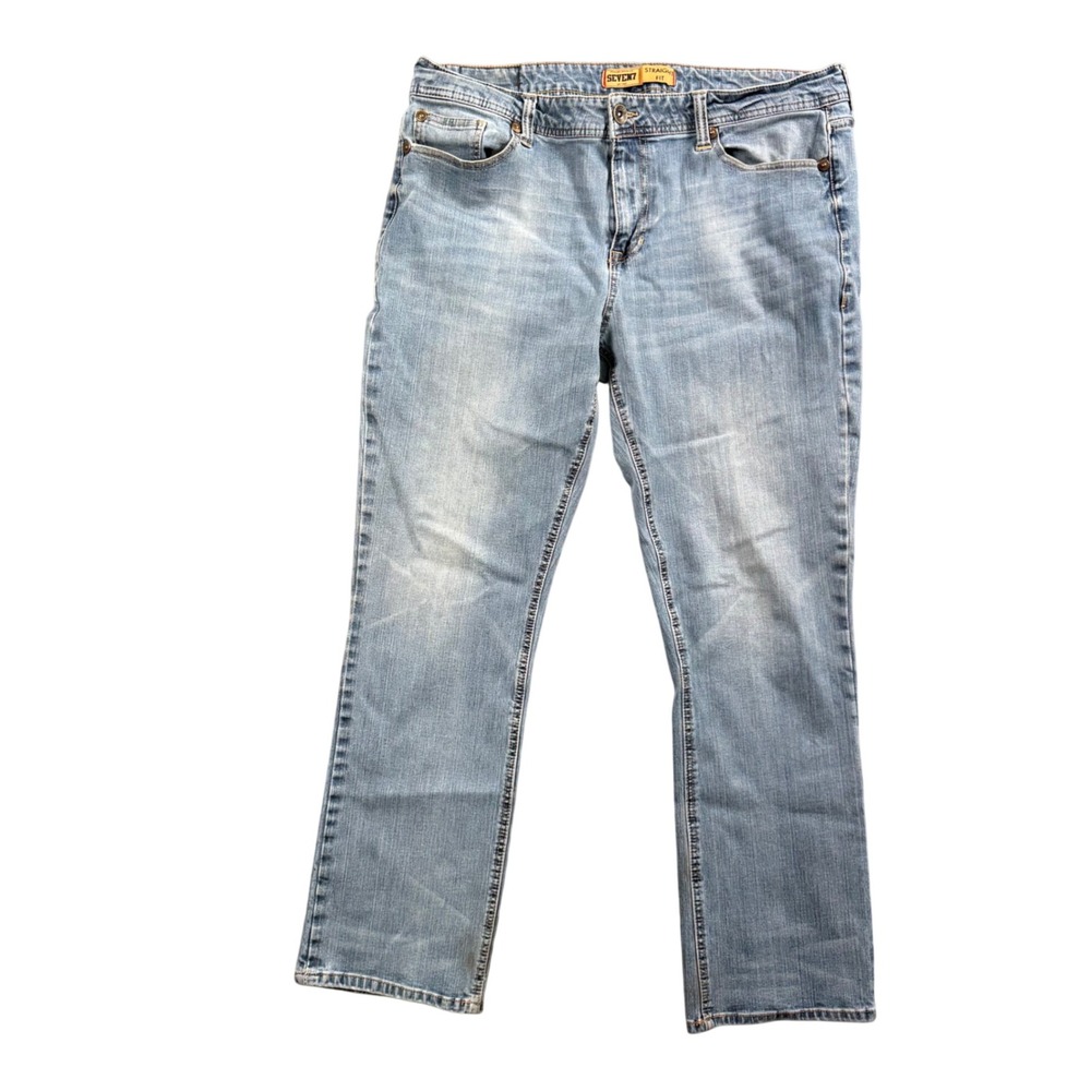 Seven7 Straight Fit Jeans Mens 40x32 Light Wash Distressed Denim Y2K‎